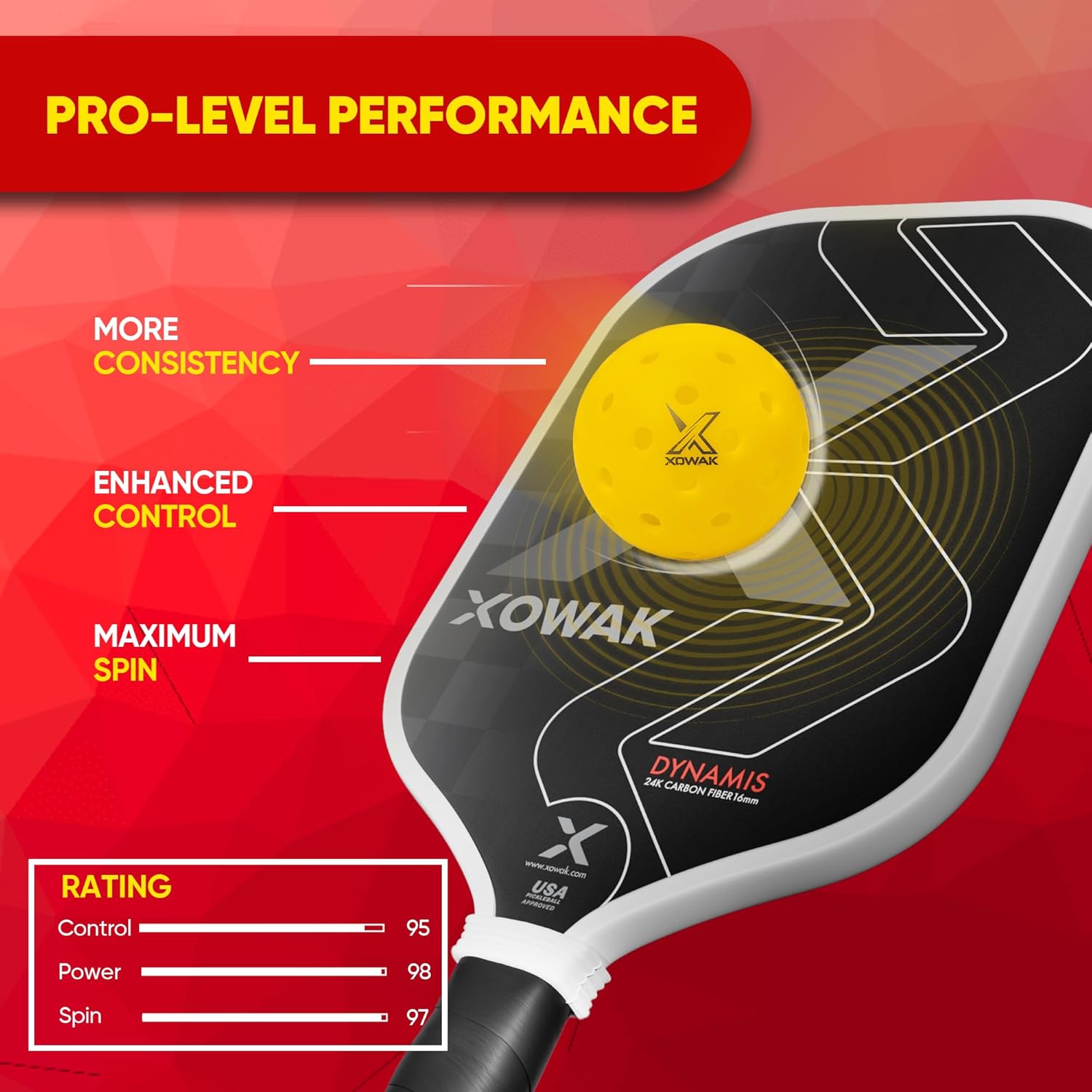 Pro Dynamis Pickleball Paddle 16mm angle three